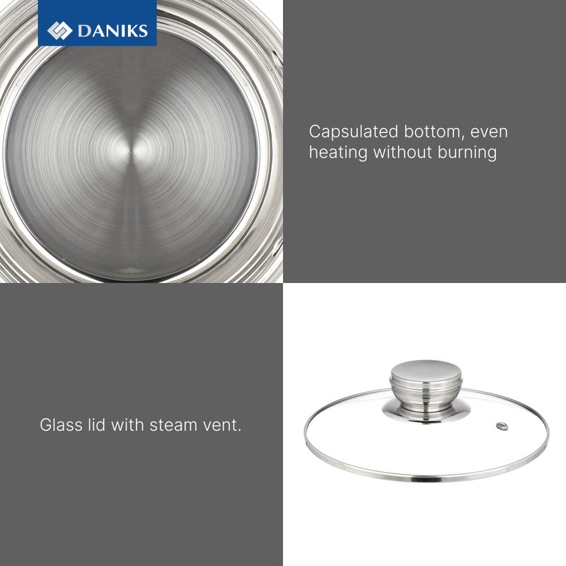 Daniks Standard 3 Quart Stainless Steel Stock Pot with Glass Lid, Try-Ply Bottom for Even Heating, Induction Compatible, Dishwasher Safe, Built-In Measuring Scale, Silver - Image 4